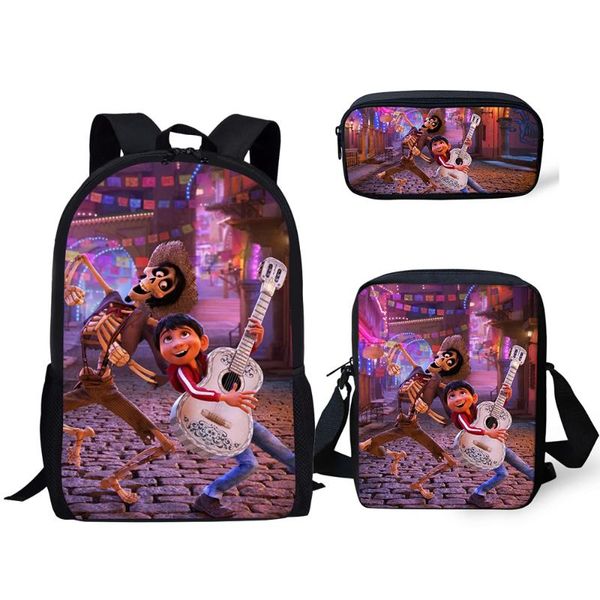 

school bags 3pcs/set children's backpack coco music skull pattern kids cartoon teenagers book-bags set