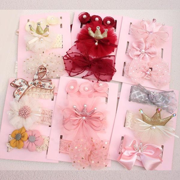 

3 pcs cute headbands for baby girls korean sweet mesh crown flower elastic hair bands ribbon hair accessories for girls, Slivery;white