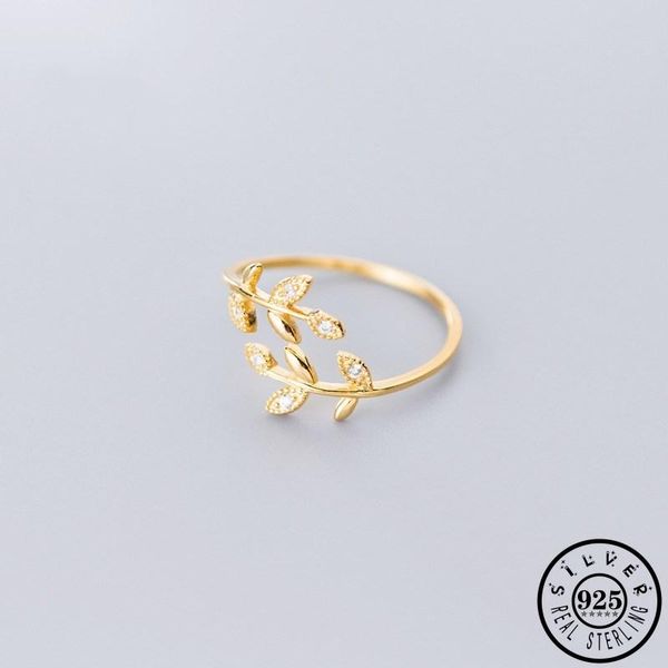 

cluster rings 925 sterling silver small zircon leaf shape ring adjustable gold color plated open finger knuckle cz for women girls, Golden;silver