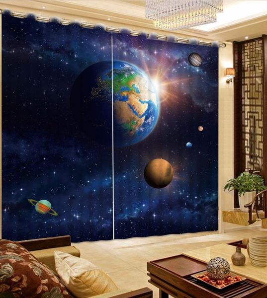 

curtain & drapes 3d custom any size sky planet bed room living office el cortinas blackout fabric printed