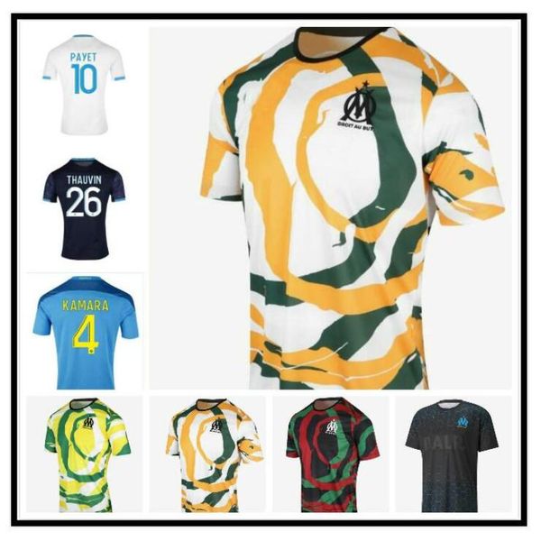 

20 21 olympique de marseille blar long sleeve soccer jersey kids uniform benedetto payet om marseille thauvin luis henrique football shirts, Black;yellow