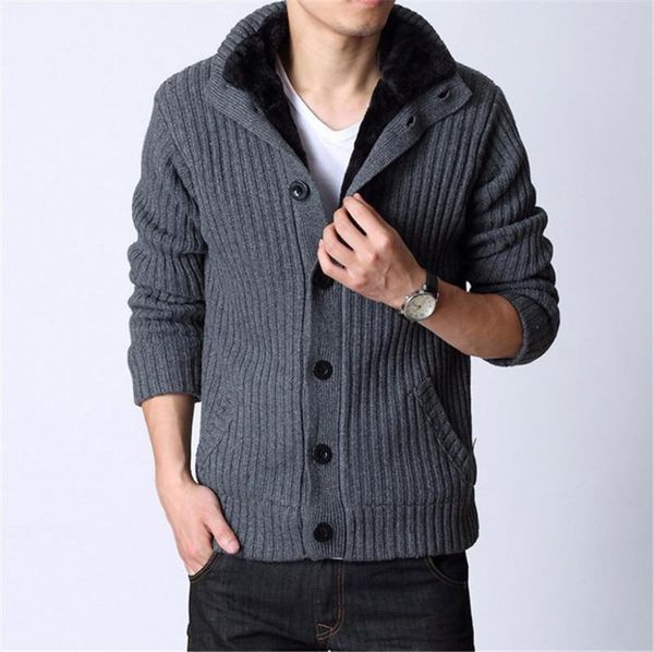 

men's sweaters autumn winter cardigans plus velvet full sleeve warm waistcoat male casual thicken knit slim sweater 3 color, White;black