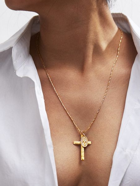 

fashion classic personality cross pendant necklace earrings jewelry, Silver
