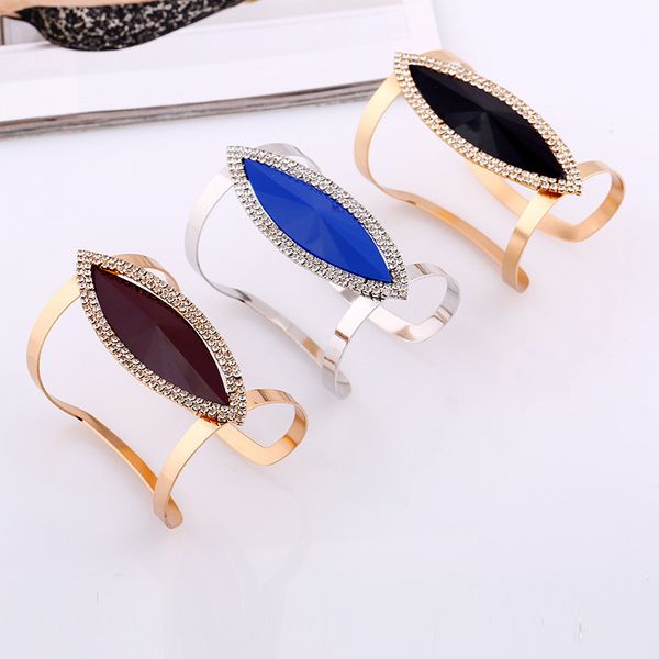 

hiyong bracelet charm metal bangles women trendy resin mosaic crystal bracelet smooth wide opening adjustable bangle, Black