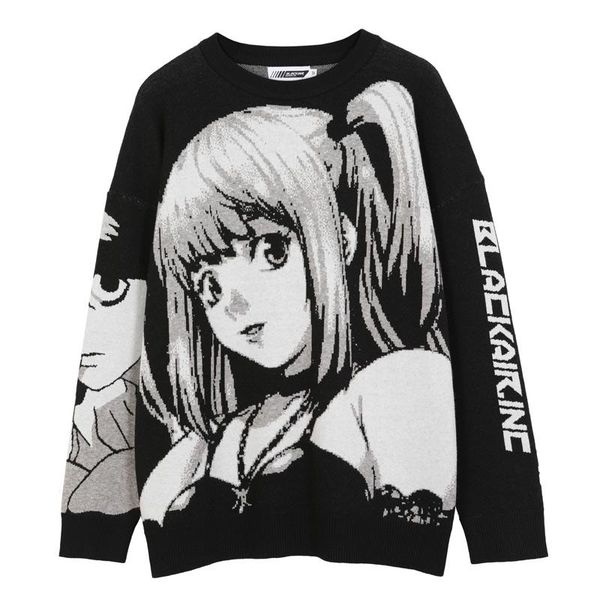 

men's sweaters mens harajuku sweater hip hop loose streetwear cartoon vintage retro japanese clothing girl knit couple pullover, White;black