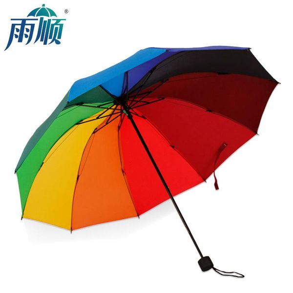 

umbrellas factory direct sales of three folds 10 bone rainbow umbrella manual rain dual-use outdoor sunshade advertising