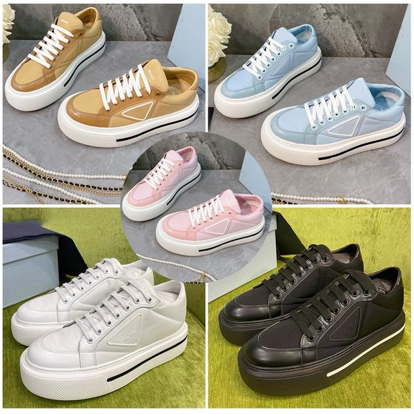 

designer's thick-soled casual shoes women's solid color increased sneakers upper triangle logo comfortable soft shoes, Black