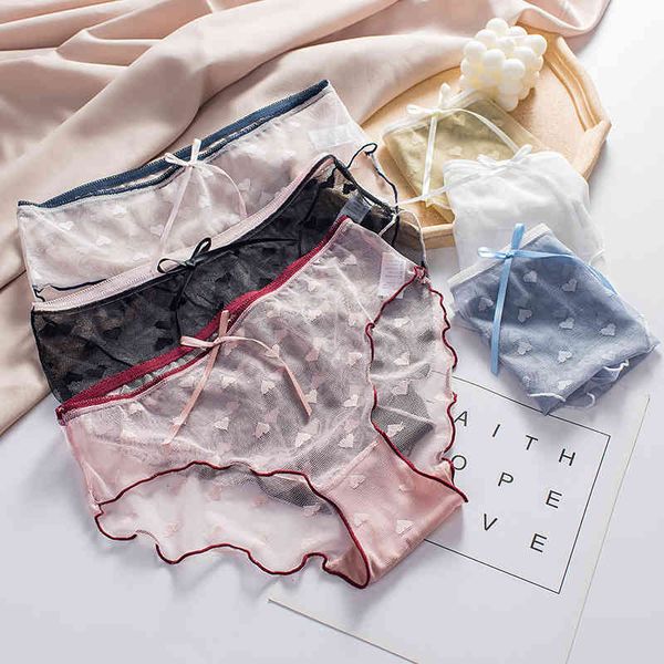 

women's panties underwear women lace middle waist cotton crotch shorts girl thin breathable mesh pants, Black;pink