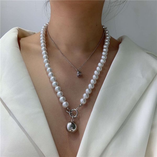 

hbp fashion cool wind super fairy temperament versatile double layer irregular pearl set necklace, Silver