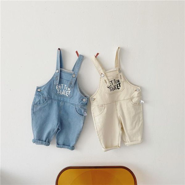 

jumpsuits milancel 2021 summer girls overalls letter print denim pants solid pocket children outwears, Blue