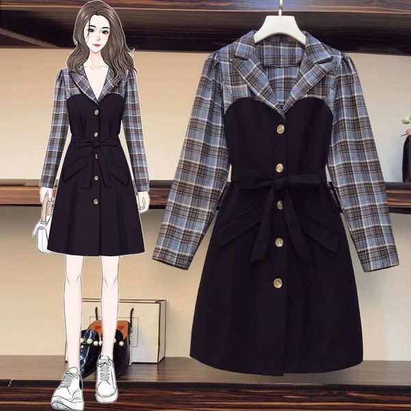 

large women's 2021 spring new fat sister show thin cover meat age reducing french hepburn design dress, Black;gray