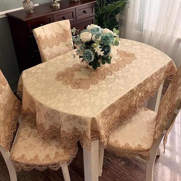 

table cloth european style lace oval fabric coffee nordic dining chair cover set american modern simple