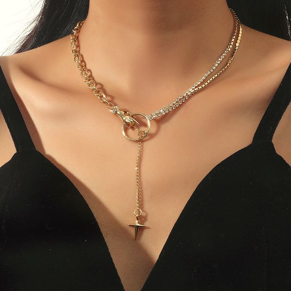 

advanced long necklace for women with irregular mix and match of small chain pendant lobster clasp, Silver