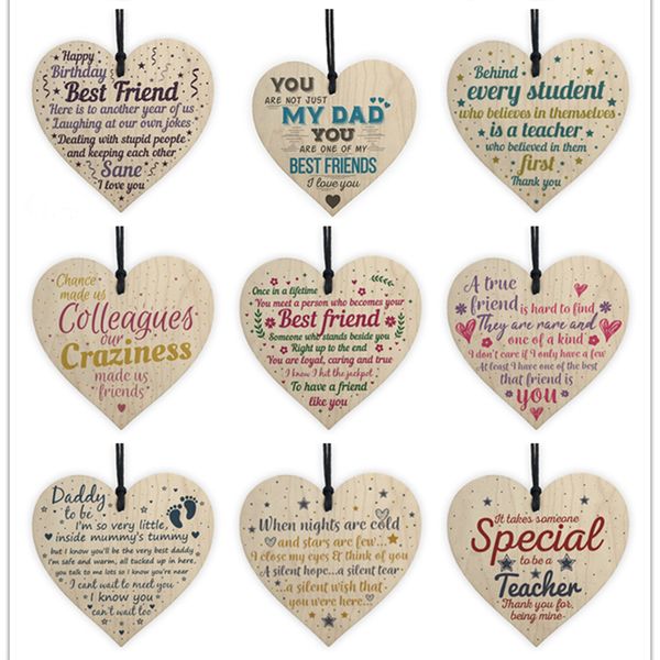 31 Styles Xmas Wooden LOVE Christmas Chip Hanging Gift Ciondolo a forma di cuore Lettera Amicizia Bottiglia di vino Decor Ciondolo Tag