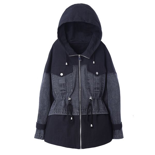 

women's hoodies & sweatshirts jeans jacket women mid-length spring and autumn style korean loose stitching denim chaquetas mujer d87h, Black