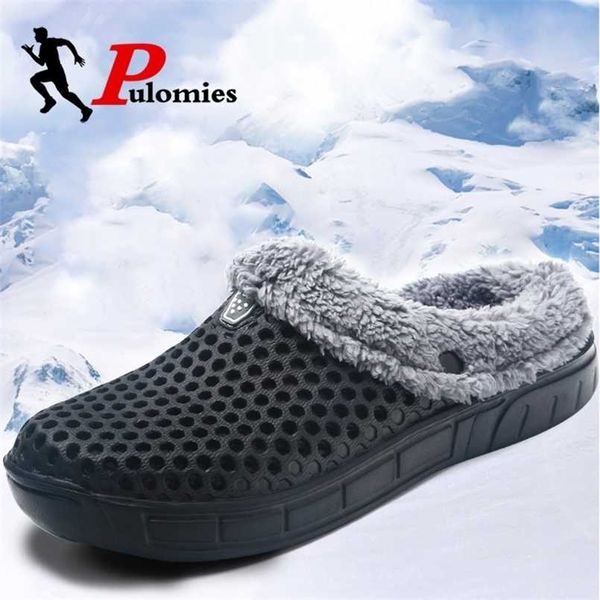 PULOMIES Winter-Hausschuhe für Herren und Damen, Fell, warm, flauschig, Plüsch, Garten-Clogs, Pantoletten, für Zuhause, Innenbereich, Paar 211020