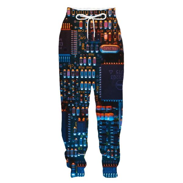

men's pants 3d printing electronic chips fashion men women tracksuits crewneck hip hop plus size s-7xl streetwear, Black