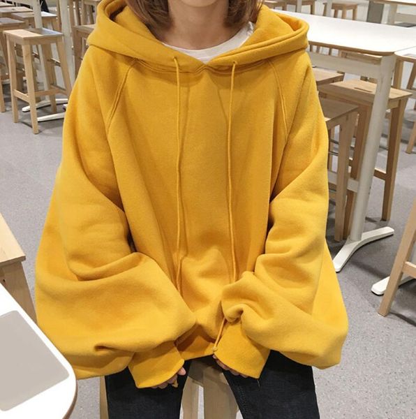 

women's hoodies & sweatshirts autumn hooded sweatshirt plus velvet pockets oversized hoodie women solid 2021, Black