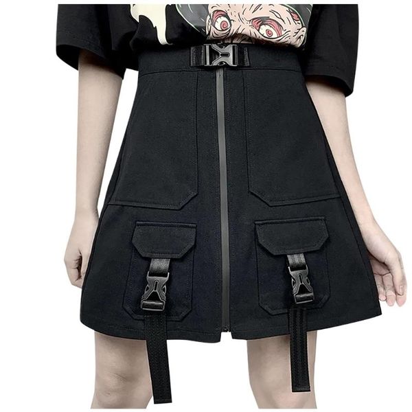 

gothic women high waist skirts tunic pocket mini a-line skirt black summer 2021 streetwear female party punk outfits