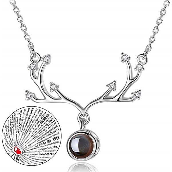 Я люблю тебя Ожерелье 100 Языки Ожерелье Олень Рог Кулон Ожерелья Подарки на День святого Валентина