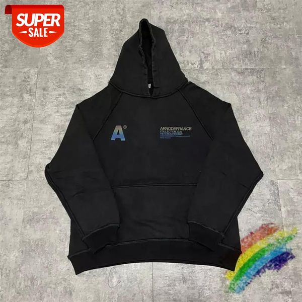 

washed old vintage arnodefrance hoodie men women 1:1 colorful reflective adf hoody inside out arnodefrance pullover #ce8s, Black