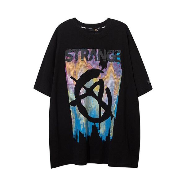 

men's t-shirts fashion hip hop for men hipster streetwear strange print gradient short sleeve tshirts oversized punk casual, White;black