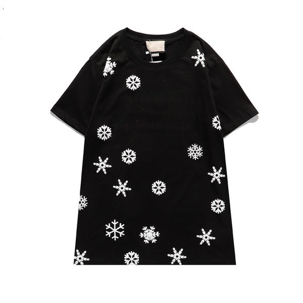 

mens luxury t shirts new fashion snowflake print round neck couple fashion short sleeve, White;black