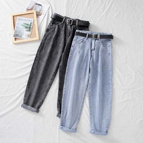 

high waist jean harem pants loose casual korean mom jean vintage female denim trousers plus size pantalon with belt 210927, Blue