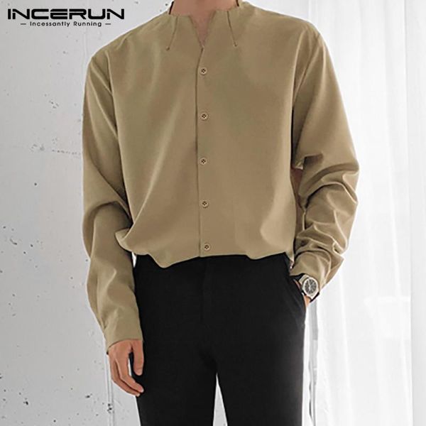 

mens long sleeve v neck elegant shirts business dress chemise incerun leisure solid color camisa fashion cozy buttons blusas 5xl, White;black