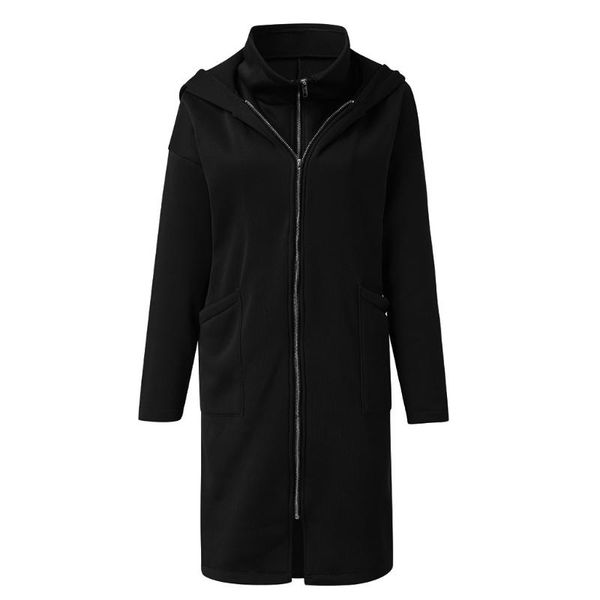 

women's hoodies & sweatshirts women hoodie dress fleece zipper long hoody full zip ladies sweat femme oversized, Black