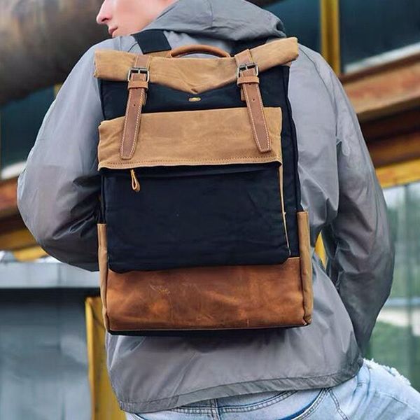 

backpack vintage waxed canvas backpacks waterproof large capacity lapcasual leather travel