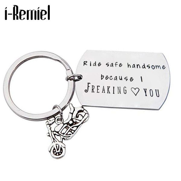 

keychains i-remiel diy safe driving motorcycle keychain " ride safe" car key chain rings titanium steel men's pendant gift fo, Silver