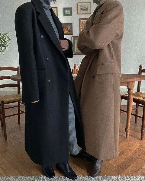 

women's wool & blends woolen coat a059, Black