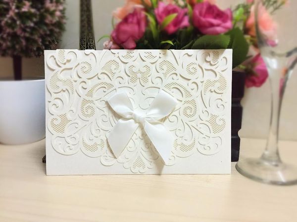 

greeting cards 1 pcs sample tri-fold ribbon decorating laser cutting wedding invitation card party invited for guest