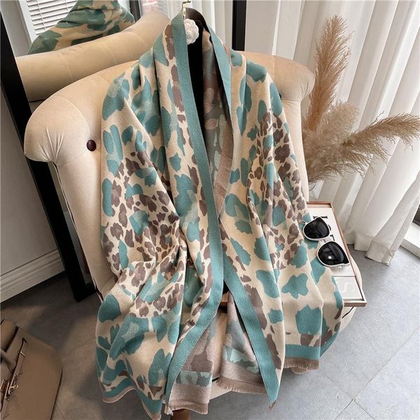 

scarves 2021 luxury cashmere sacarf hijab women leopard print thick blanket with tassel large shawl and wrap bufanda winter wram echarpe, Blue;gray