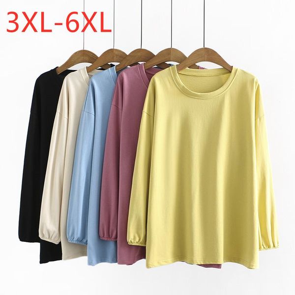 

plus size t-shirt 2021 ladies spring autumn for women large long sleeve loose cotton linen yellow blue 3xl 4xl 5xl 6xl