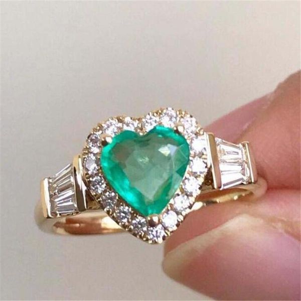 

wedding rings luxury multi-color crystal heart-shaped women's ring band promise engagement romantic female jewelry gift, Slivery;golden