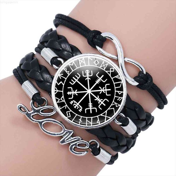 

-men viking woven leather bracelet rune amulet multilayer punk style, Red;brown