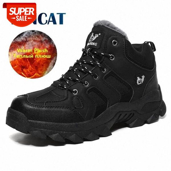 

men's winter boots warm plush men's snow boots leather waterproof men sneakers outdoor men hiking work shoes #2t6j
