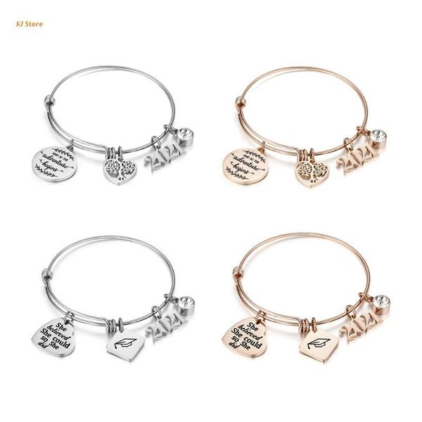 

charm bracelets j78f 2021 graduation gifts stainless steel college high school inspirational pendant bracelet adjustable bangle jewelry, Golden;silver