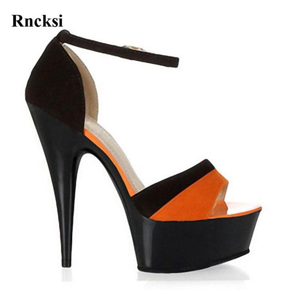 

sandals rncksi women straps 15cm high-heeled shoes female unusual high heel fashion 6 inch, Black