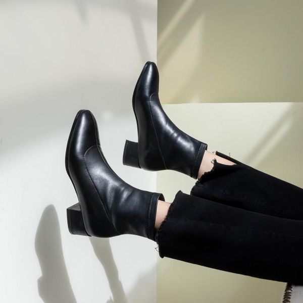 

boots oversized women shoes ankle for ladies woman winter square head sleeve, Black