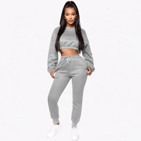 

women's winter hoodies pants put together two pieces sportswear matching set dn7t, Gray