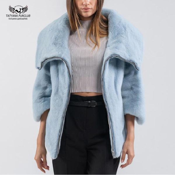 

women's fur & faux fashion natural women real coat with big lapel collar genuine jacket female winter overcoats, Black