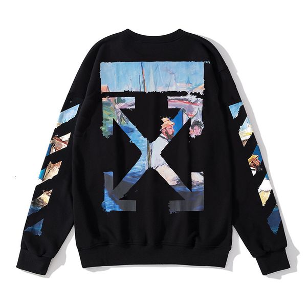 

leisure fashion 2021 autumn tide brand boat painting sweater round neck pullover oil bottoming shirt, Black