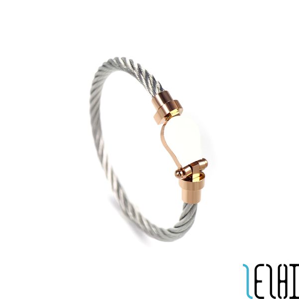 

fashion charm eternal friendship horseshoe bangle exquisite titanium steel 18k rose gold plating white cable bangles meaningful couple promi, Black