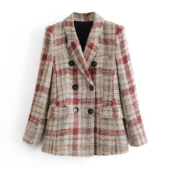 

women's suits & blazers blsqr fashion double breasted tweed blazer coat women 2021 vintage long sleeve pockets female outerwear chic, White;black