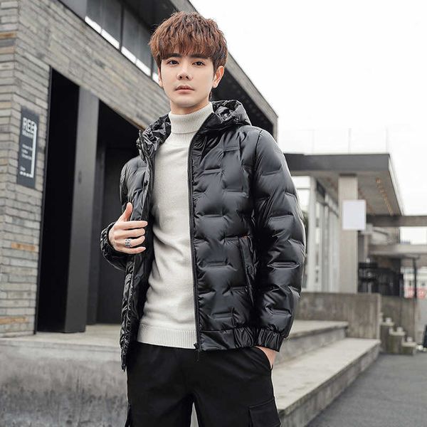 

2021 winter men's down et mid long warm korean thickened hooded, Black