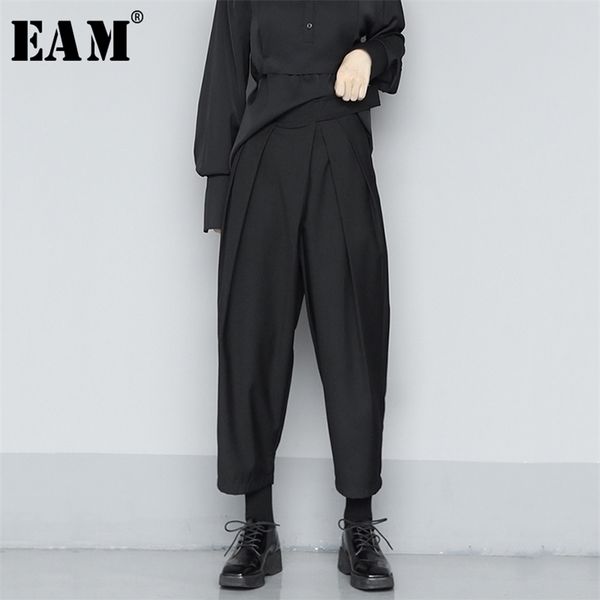 

[eam] high waist black split joint pleated long wide leg trousers loose fit pants women fashion spring summer 1u360 211115, Black;white