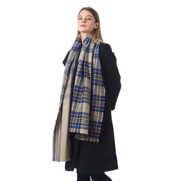 

Casual Women Winter Fashion Scarf Knitted Scarf for Ladies Plaid Shawl Wrap Female Scarves Bufanda neckerchiefs for women Wraps, Blue;gray